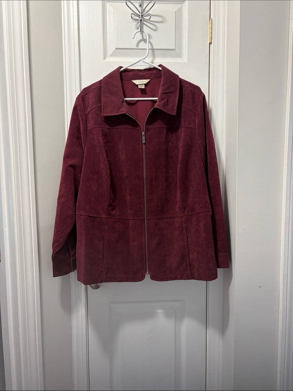CJ Banks Burgundy Suede Zip-Front Jacket